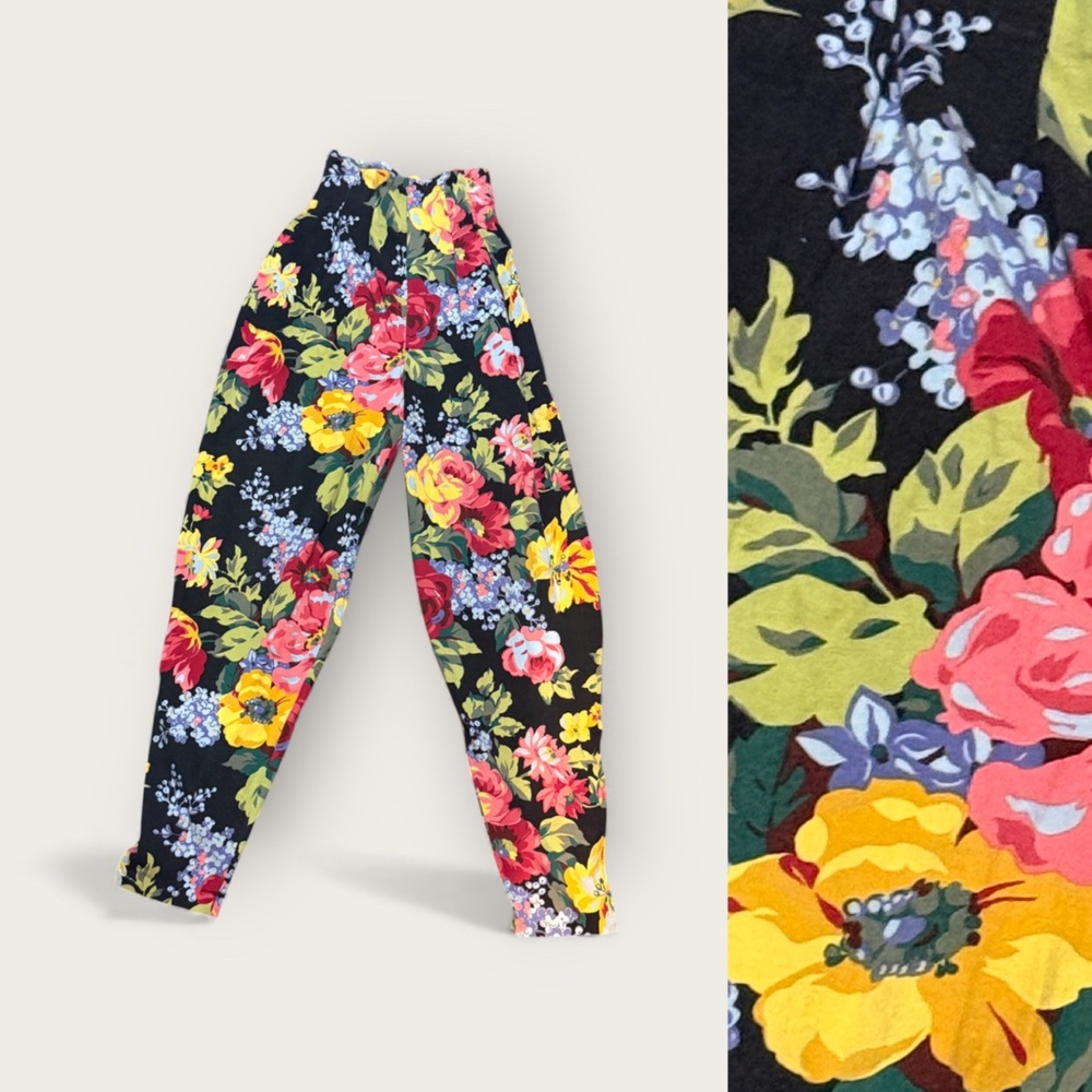 Vintage 80s BETSEY JOHNSON Punk Label High Waisted Floral Pants SMALL USA